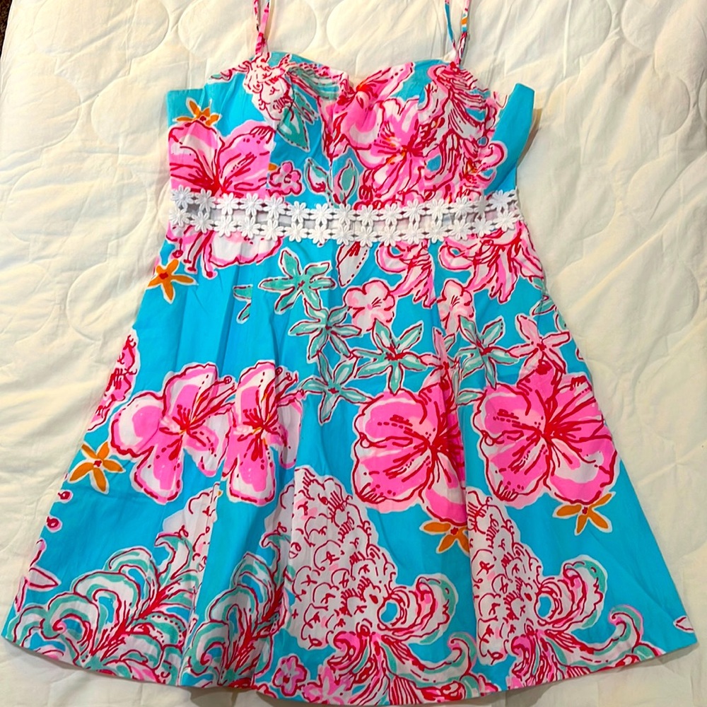 Lily Pulitzer spaghetti strap dress with flower cutout high waist